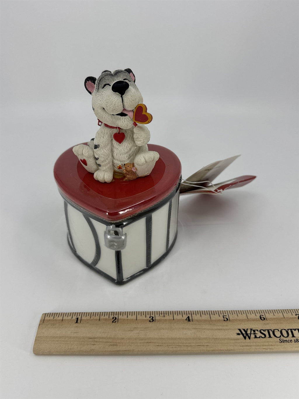 Vintage Hallmark Valentine's Day Cat Heart Lock Candy Trinket Box W/ Tag
