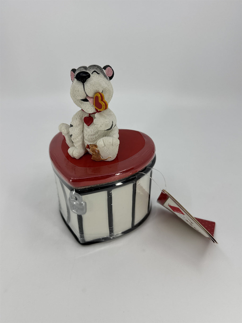 Vintage Hallmark Valentine's Day Cat Heart Lock Candy Trinket Box W/ Tag