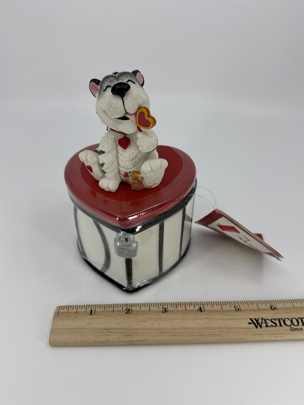 Vintage Hallmark Valentine's Day Cat Heart Lock Candy Trinket Box W/ Tag