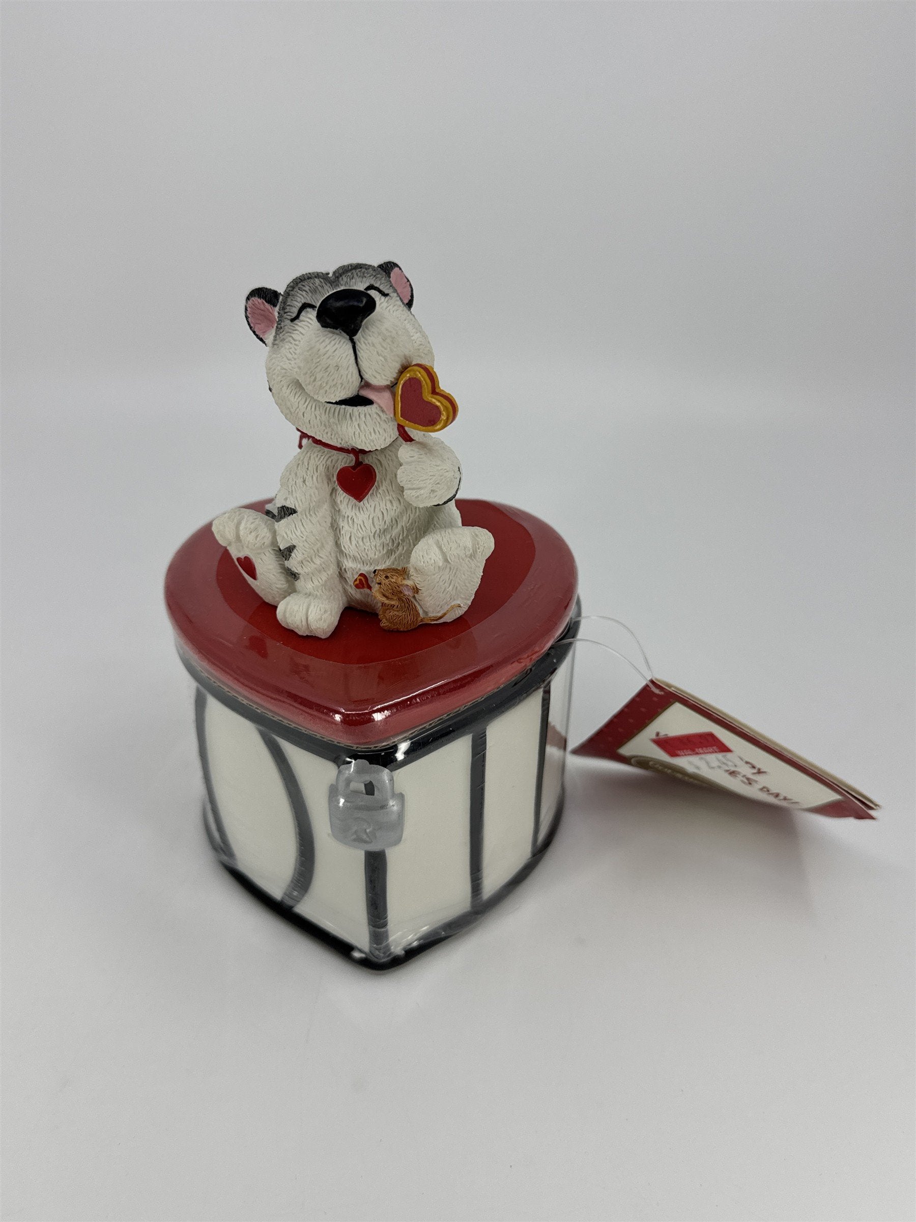 Vintage Hallmark Valentine's Day Cat Heart Lock Candy Trinket Box W/ Tag