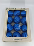 12 Vintage Blue Pyramid Satin Sheen Unbreakable Christmas Ornaments