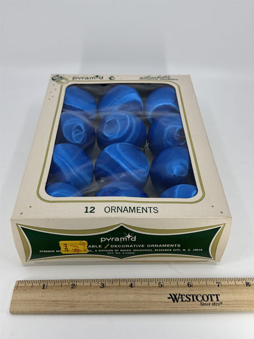 12 Vintage Blue Pyramid Satin Sheen Unbreakable Christmas Ornaments