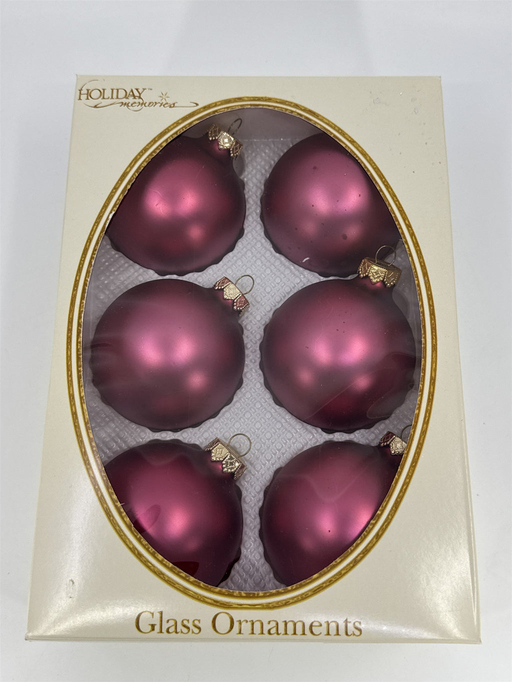 6 Vintage Pink Glass Christmas Ornaments W/ Gold Toned Caps by Holiday Memories