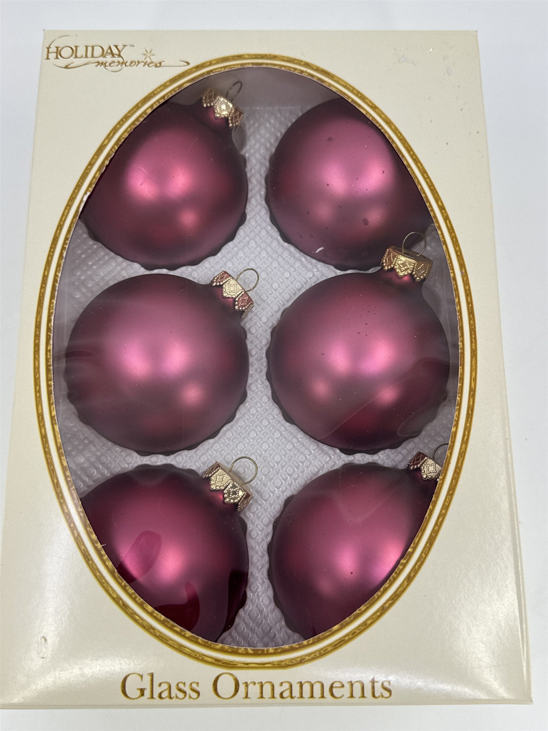 6 Vintage Pink Glass Christmas Ornaments W/ Gold Toned Caps by Holiday Memories
