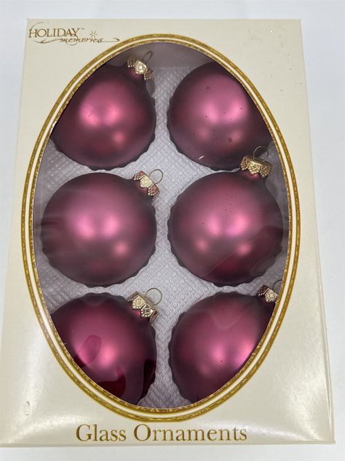 6 Vintage Pink Glass Christmas Ornaments W/ Gold Toned Caps by Holiday Memories