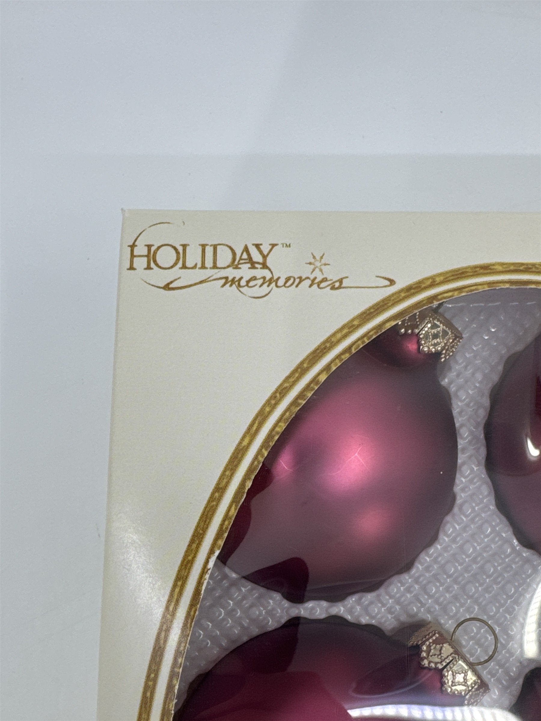6 Vintage Pink Glass Christmas Ornaments W/ Gold Toned Caps by Holiday Memories