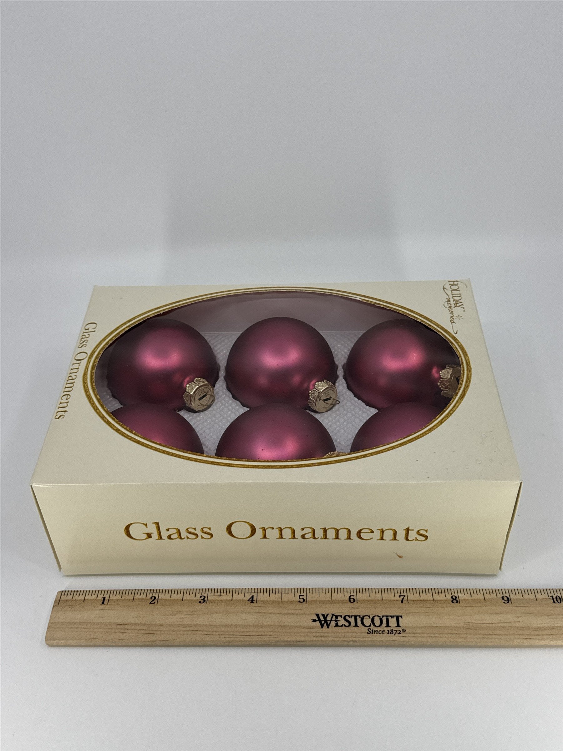 6 Vintage Pink Glass Christmas Ornaments W/ Gold Toned Caps by Holiday Memories