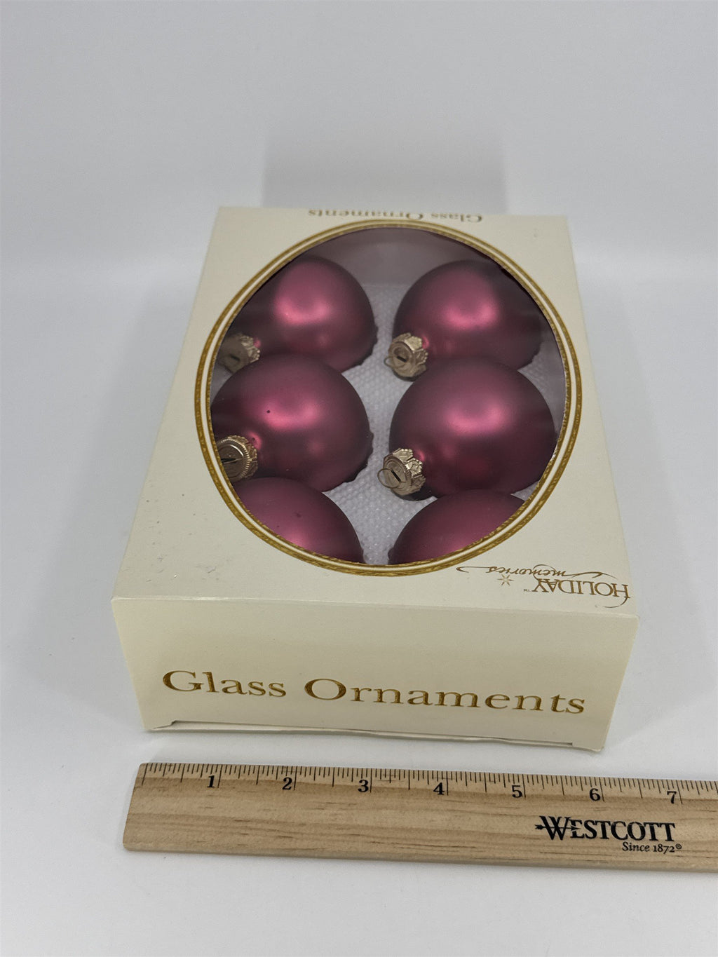 6 Vintage Pink Glass Christmas Ornaments W/ Gold Toned Caps by Holiday Memories