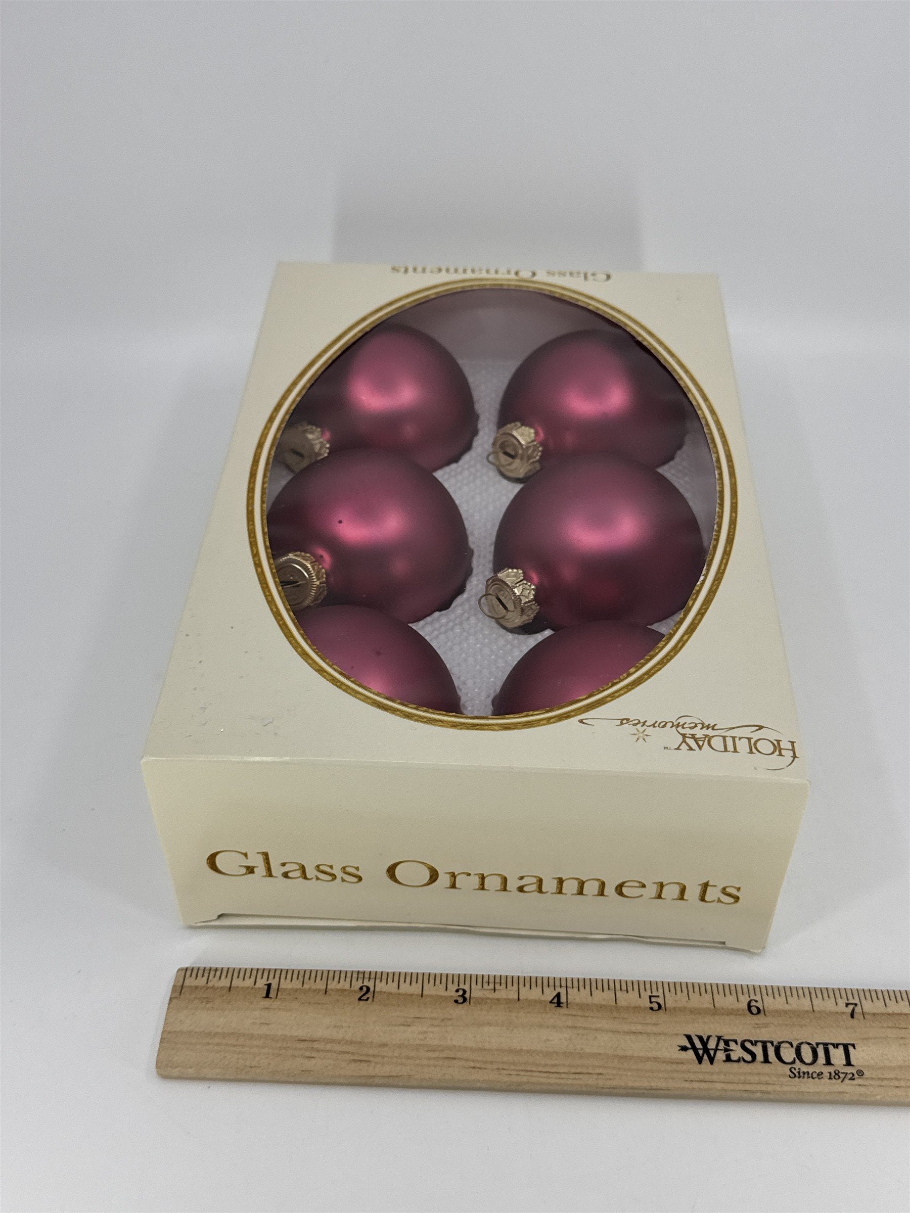 6 Vintage Pink Glass Christmas Ornaments W/ Gold Toned Caps by Holiday Memories