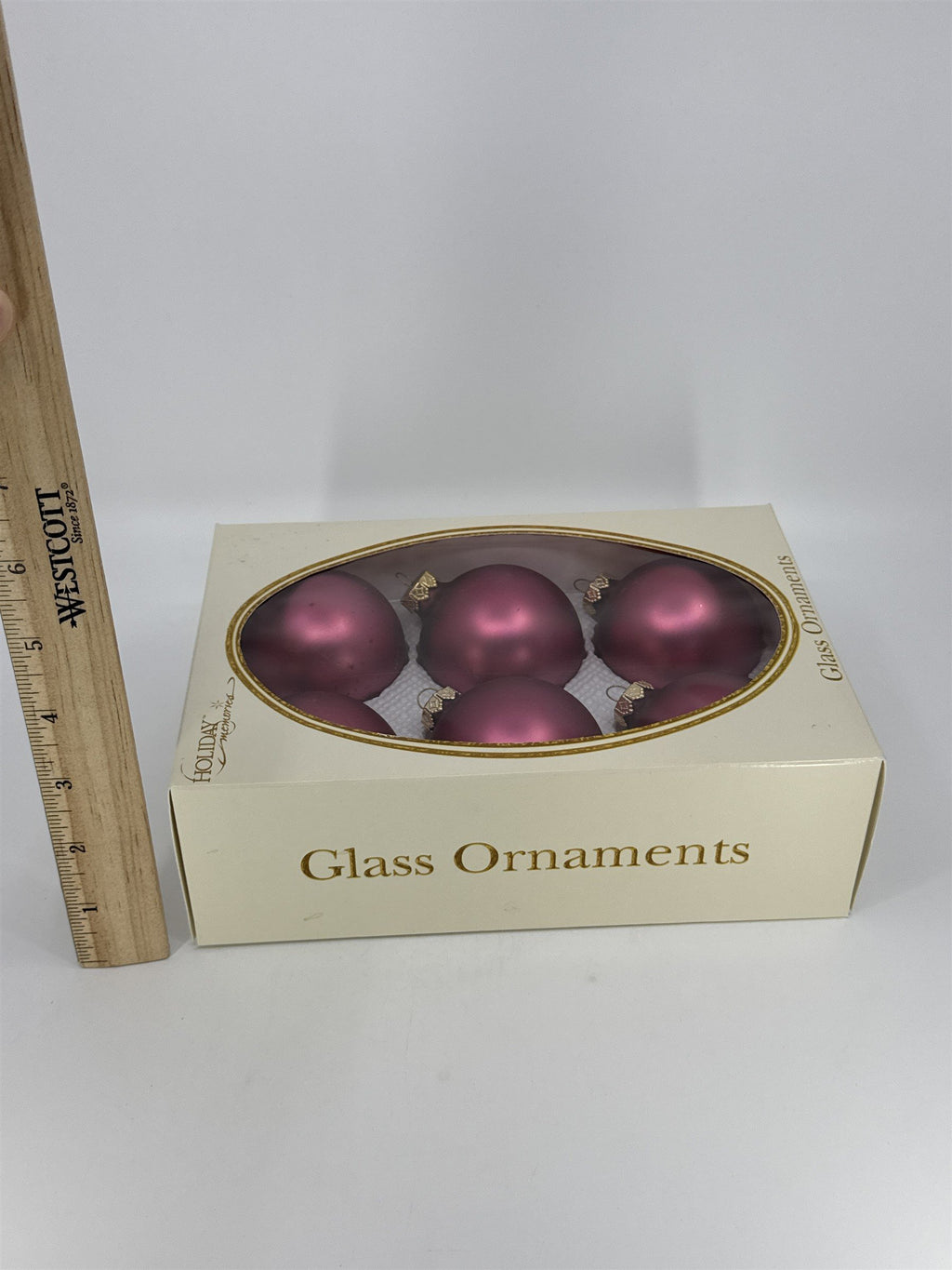 6 Vintage Pink Glass Christmas Ornaments W/ Gold Toned Caps by Holiday Memories