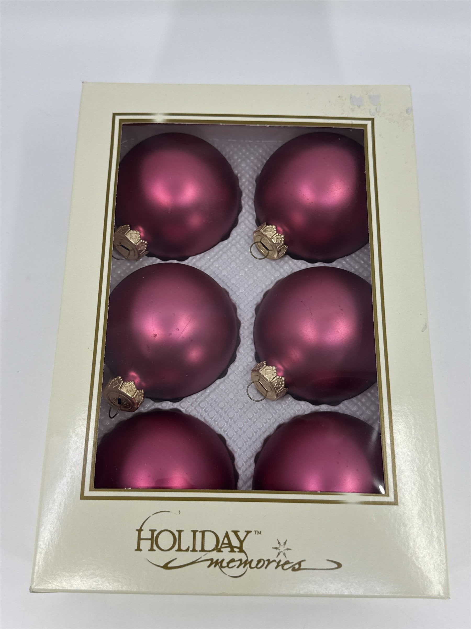 6 Vintage Pink Glass Christmas Ornaments W/ Gold Toned Caps by Holiday Memories