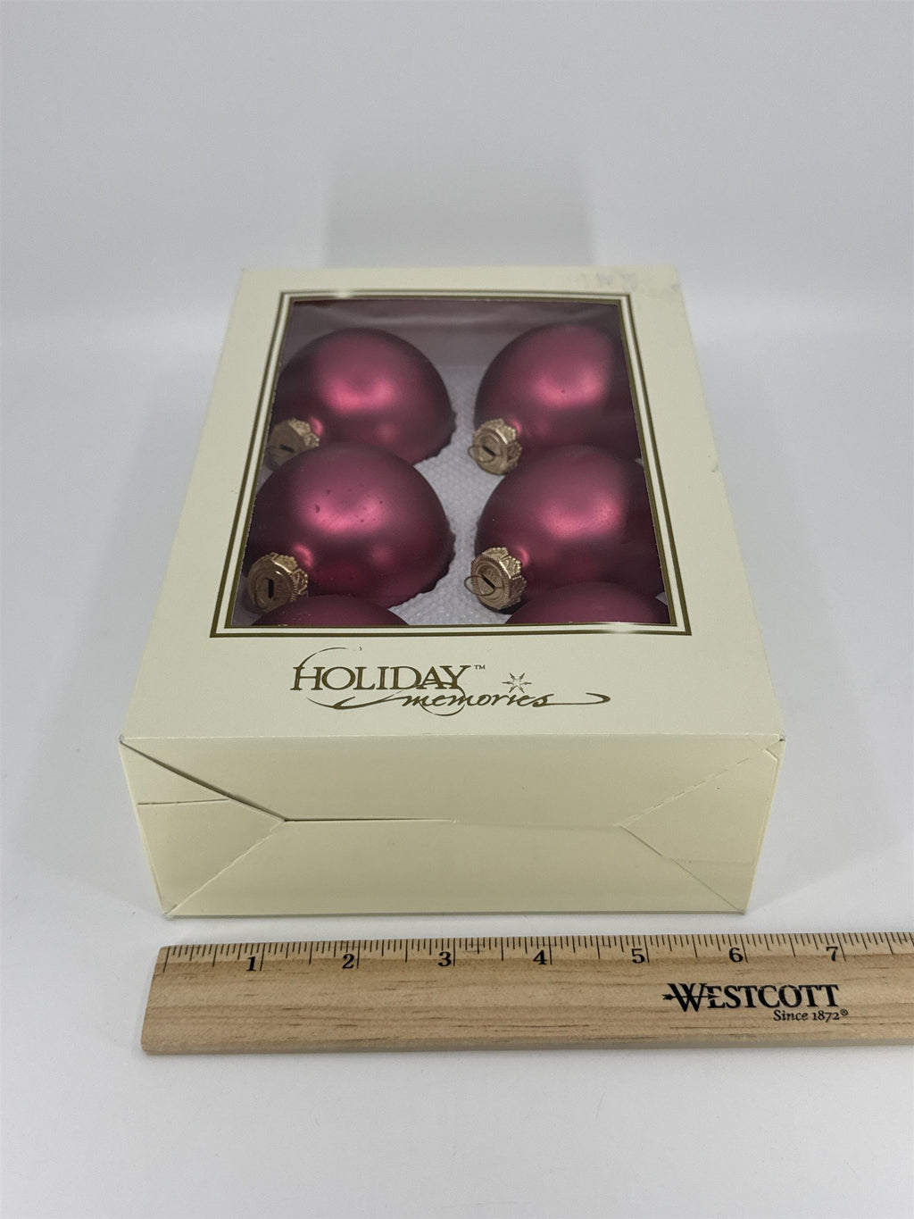 6 Vintage Pink Glass Christmas Ornaments W/ Gold Toned Caps by Holiday Memories