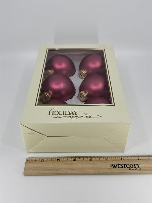 6 Vintage Pink Glass Christmas Ornaments W/ Gold Toned Caps by Holiday Memories