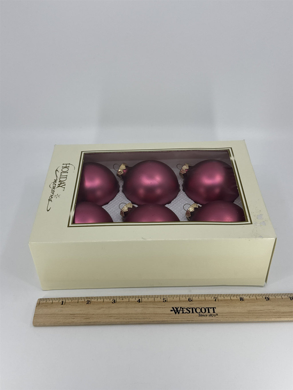 6 Vintage Pink Glass Christmas Ornaments W/ Gold Toned Caps by Holiday Memories