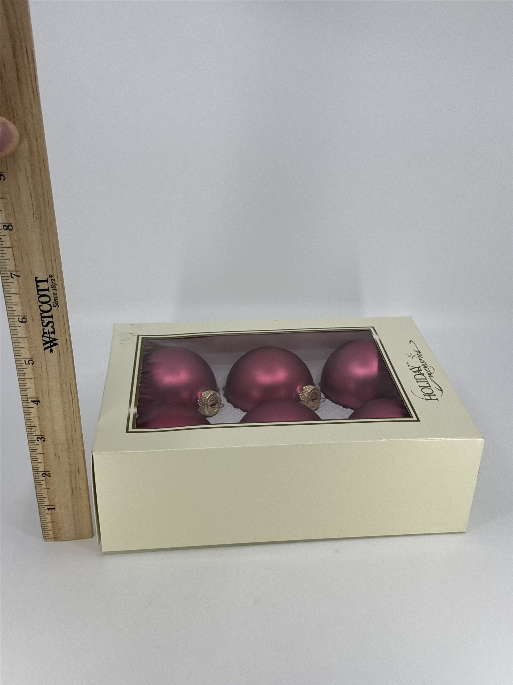 6 Vintage Pink Glass Christmas Ornaments W/ Gold Toned Caps by Holiday Memories