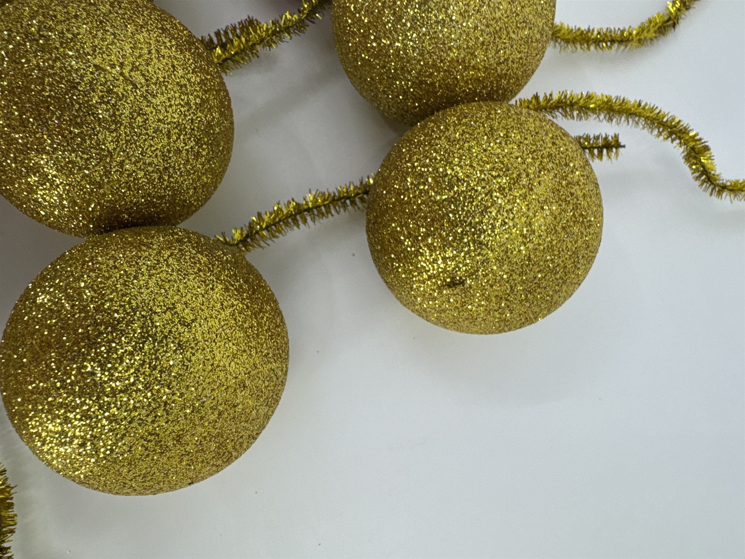 Set Of 14 Vintage Glitter Styrofoam Ornaments W/ Wire Tinsel Hangers Gold/Red