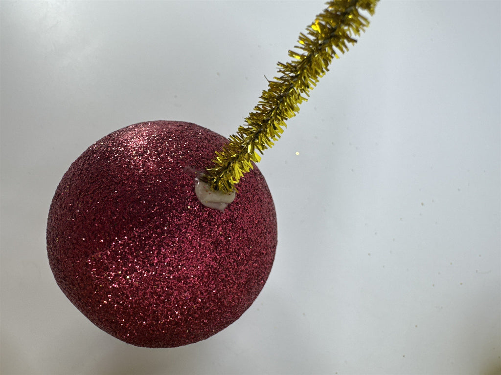 Set Of 14 Vintage Glitter Styrofoam Ornaments W/ Wire Tinsel Hangers Gold/Red
