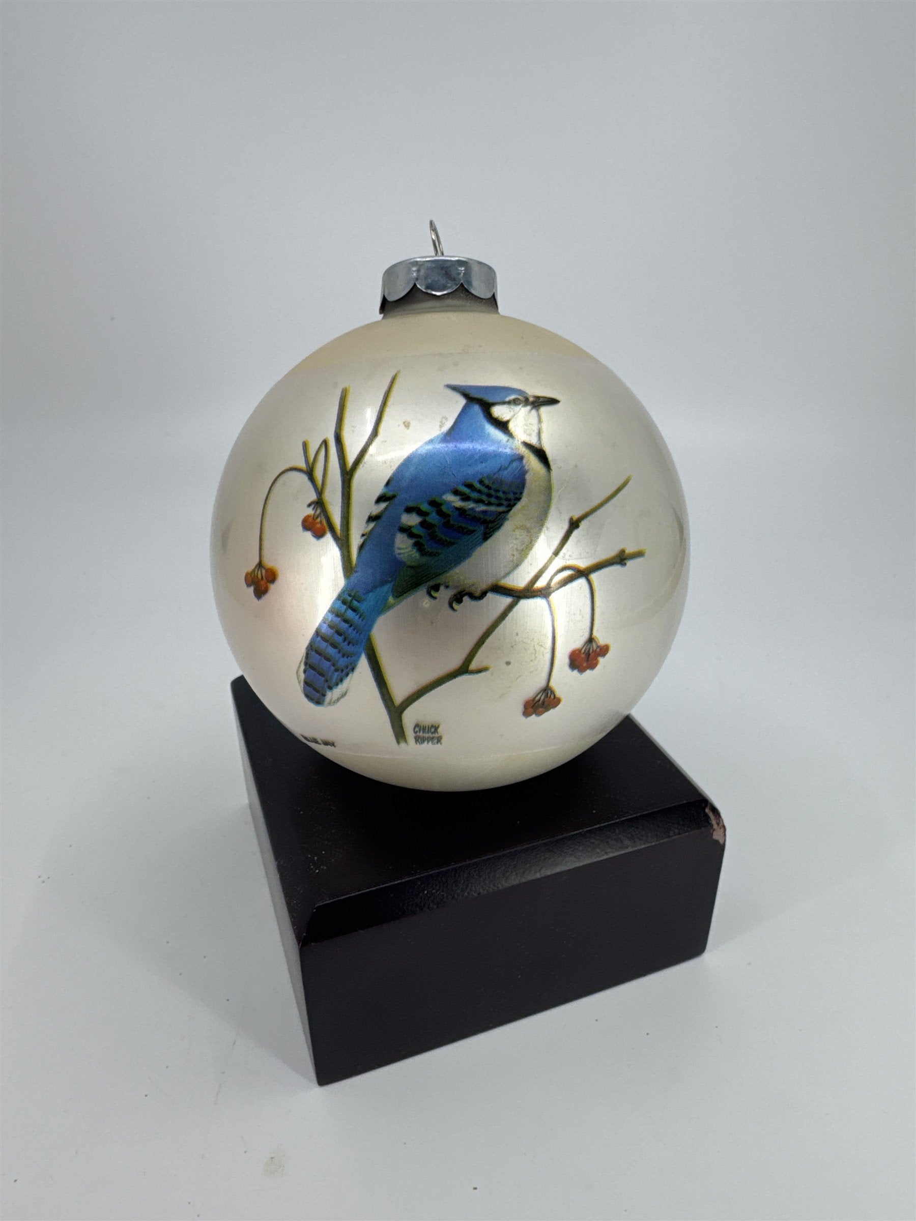Vintage Chuck Ripper Blue Jay Christmas Ornament 1977