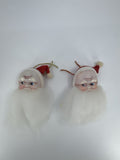 Set Of Two Vintage Christmas Santa Clause Head Ornaments