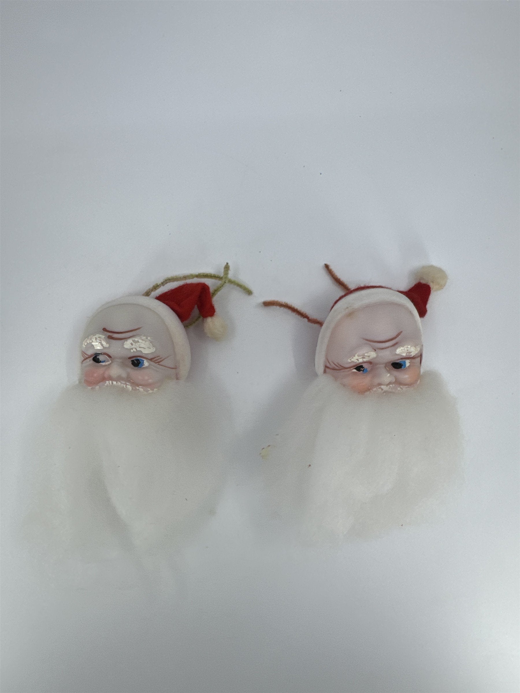 Set Of Two Vintage Christmas Santa Clause Head Ornaments