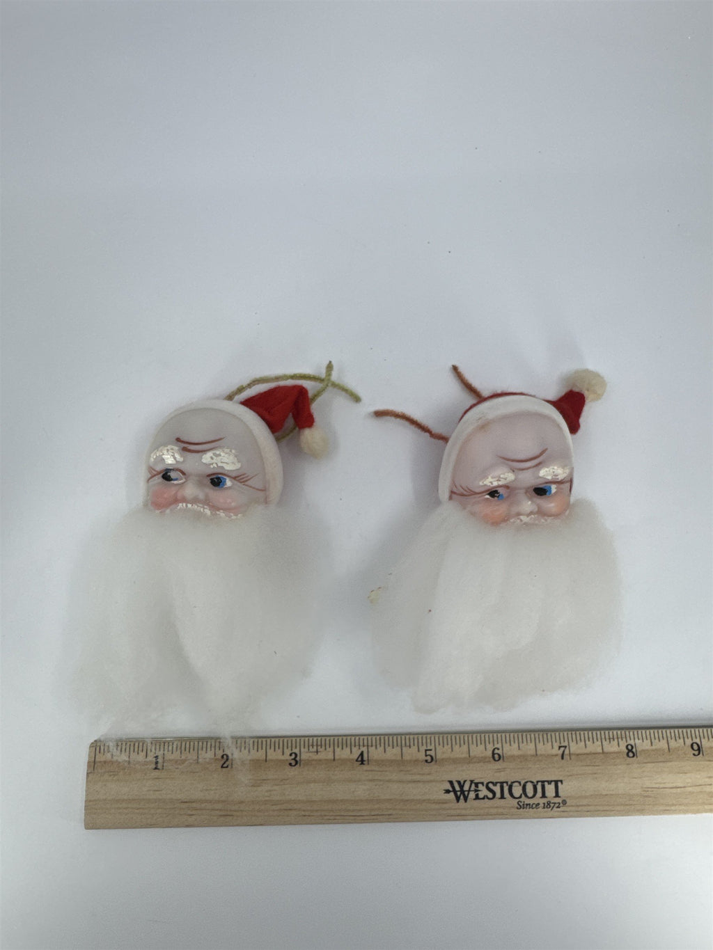 Set Of Two Vintage Christmas Santa Clause Head Ornaments
