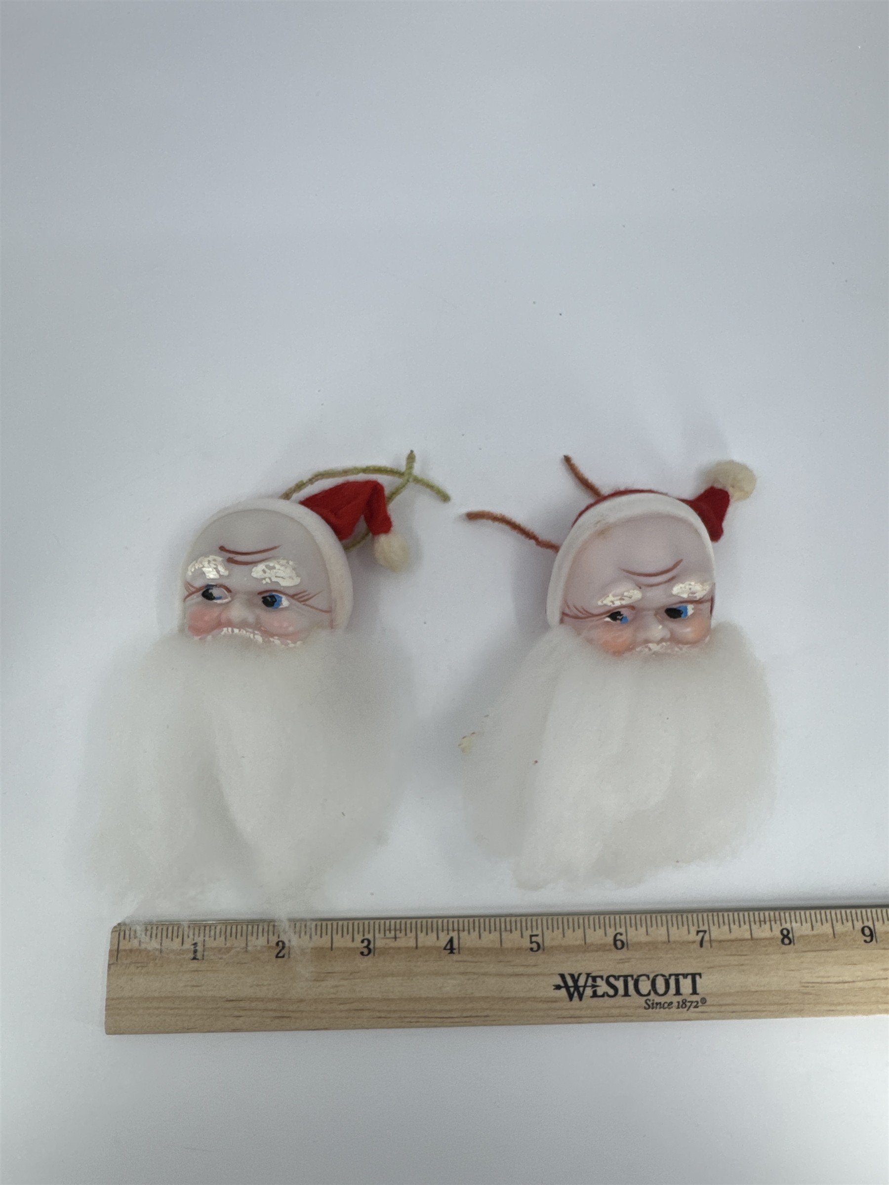 Set Of Two Vintage Christmas Santa Clause Head Ornaments