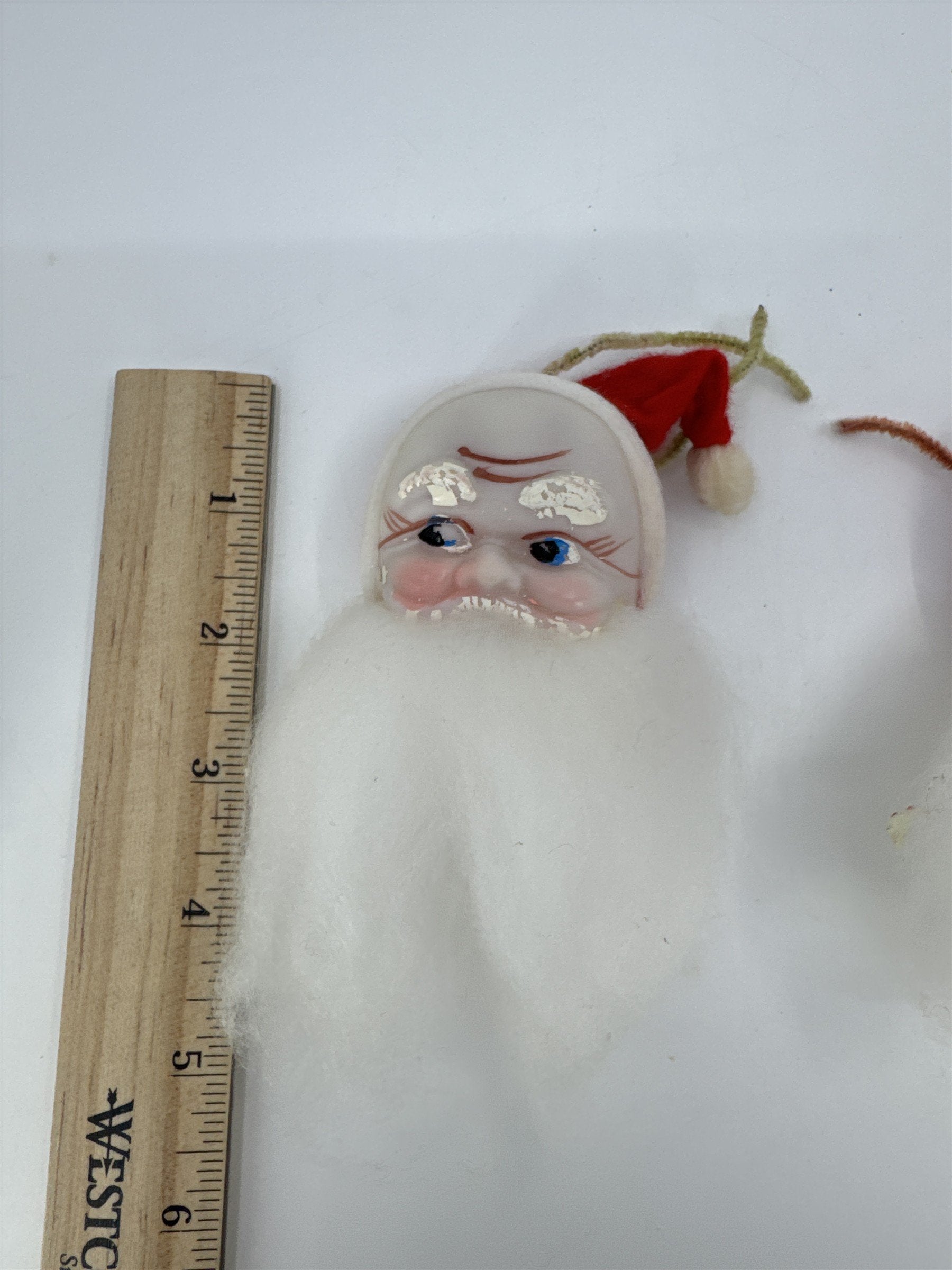 Set Of Two Vintage Christmas Santa Clause Head Ornaments