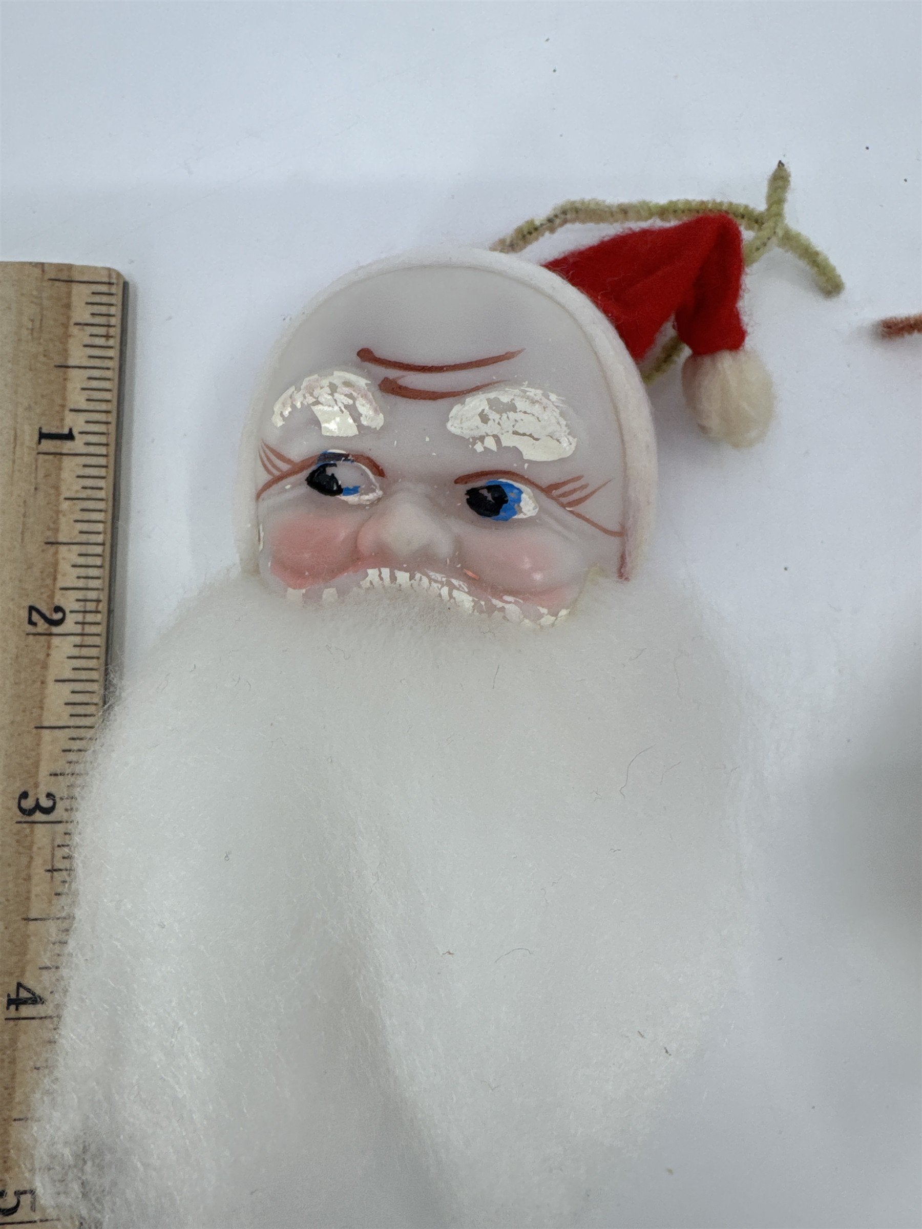 Set Of Two Vintage Christmas Santa Clause Head Ornaments