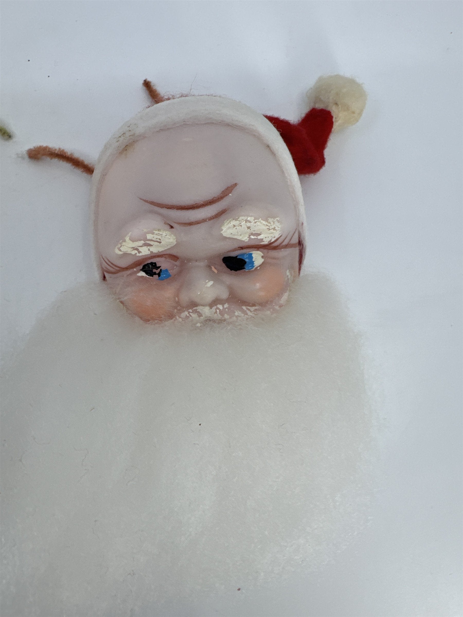Set Of Two Vintage Christmas Santa Clause Head Ornaments