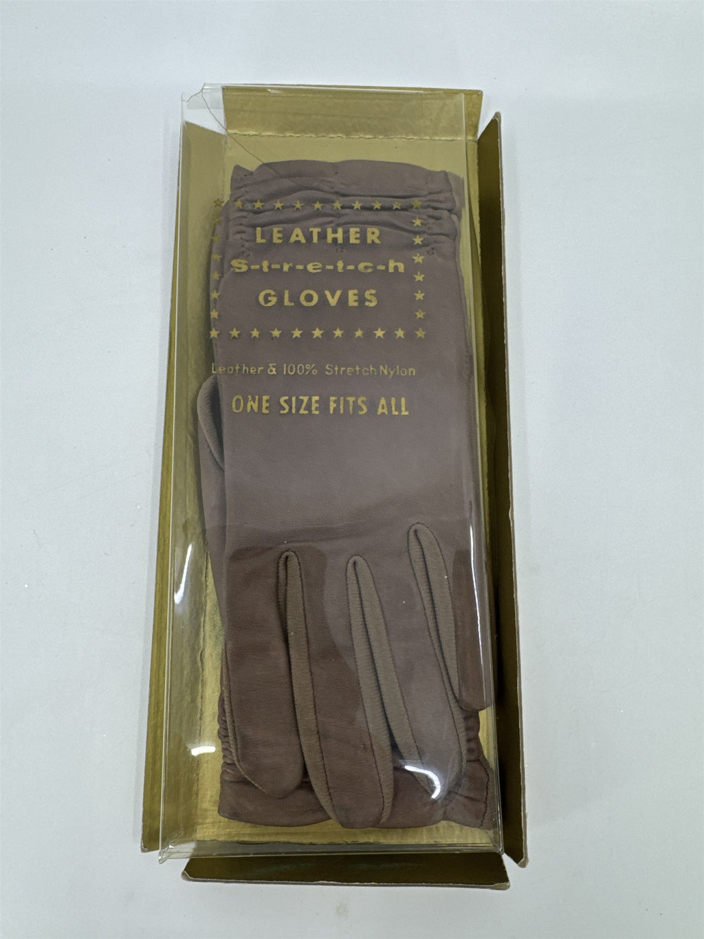 Vintage Brown Leather Stretch Gloves Leather And 100% Stretch Nylon