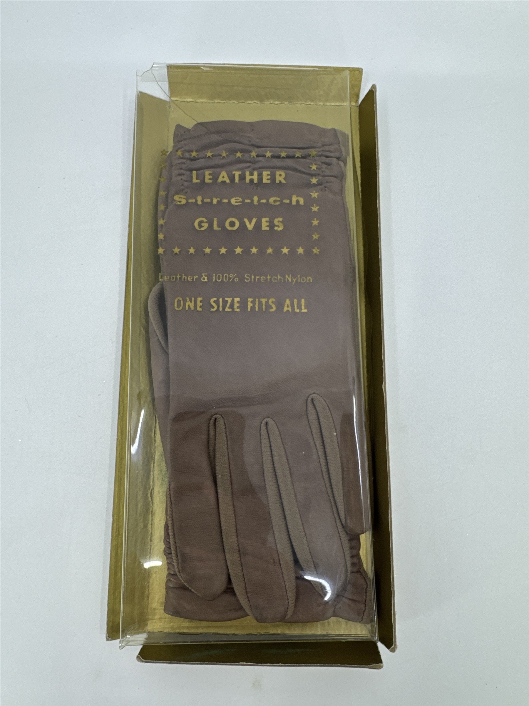 Vintage Brown Leather Stretch Gloves Leather And 100% Stretch Nylon