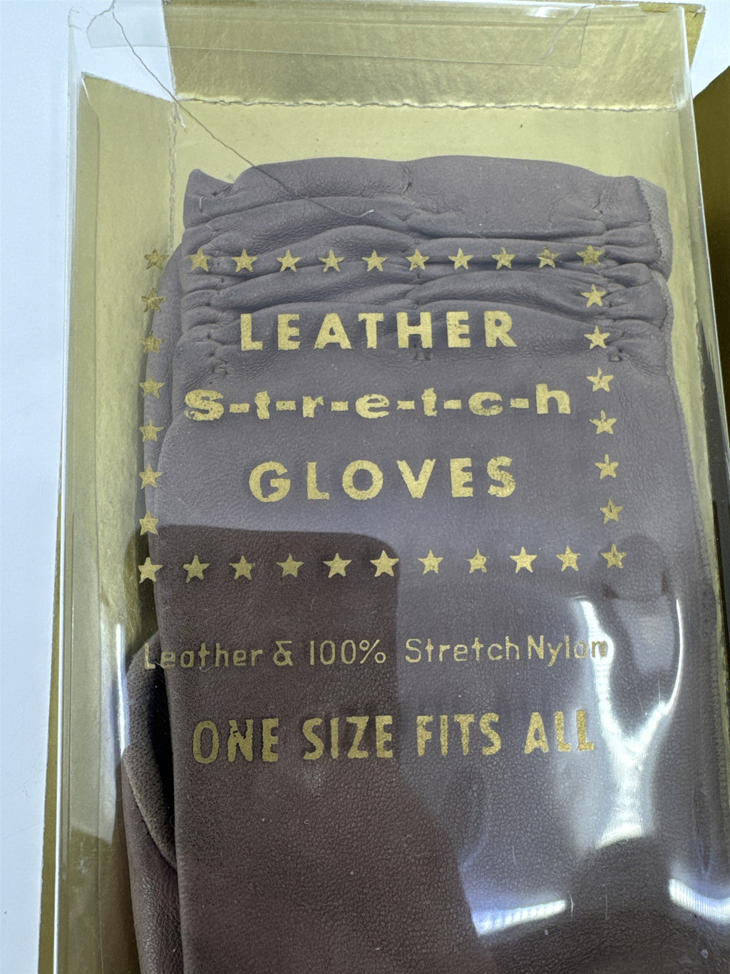 Vintage Brown Leather Stretch Gloves Leather And 100% Stretch Nylon