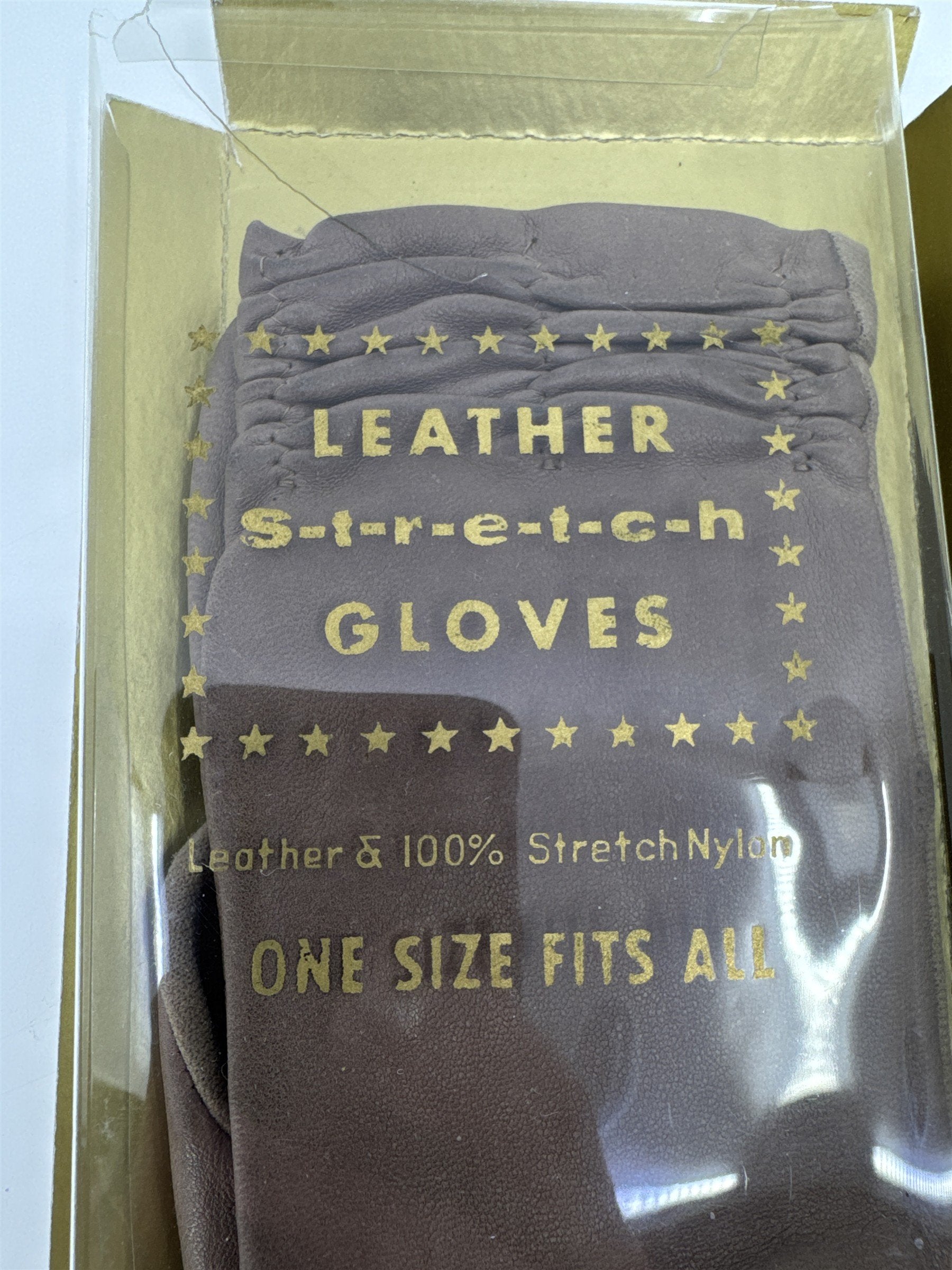 Vintage Brown Leather Stretch Gloves Leather And 100% Stretch Nylon
