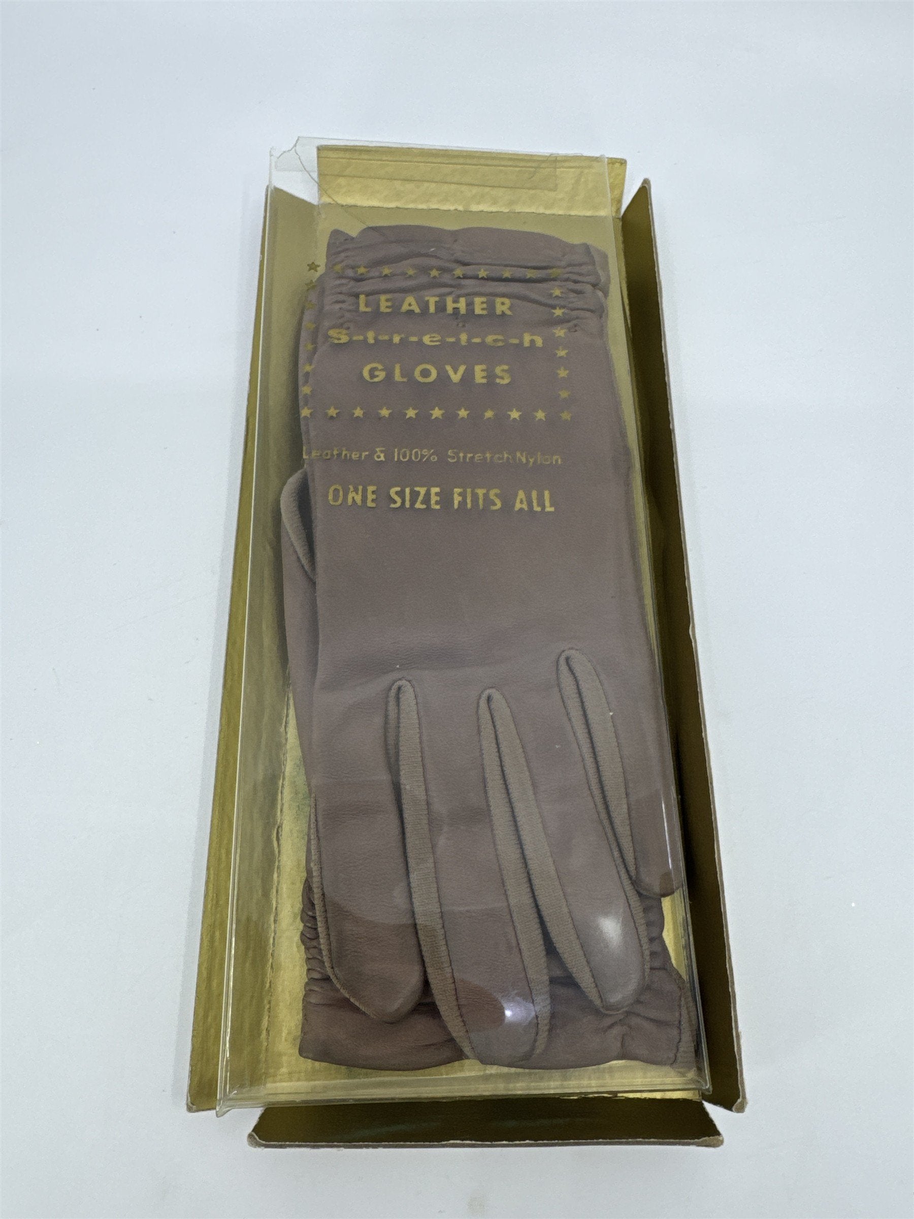Vintage Brown Leather Stretch Gloves Leather And 100% Stretch Nylon