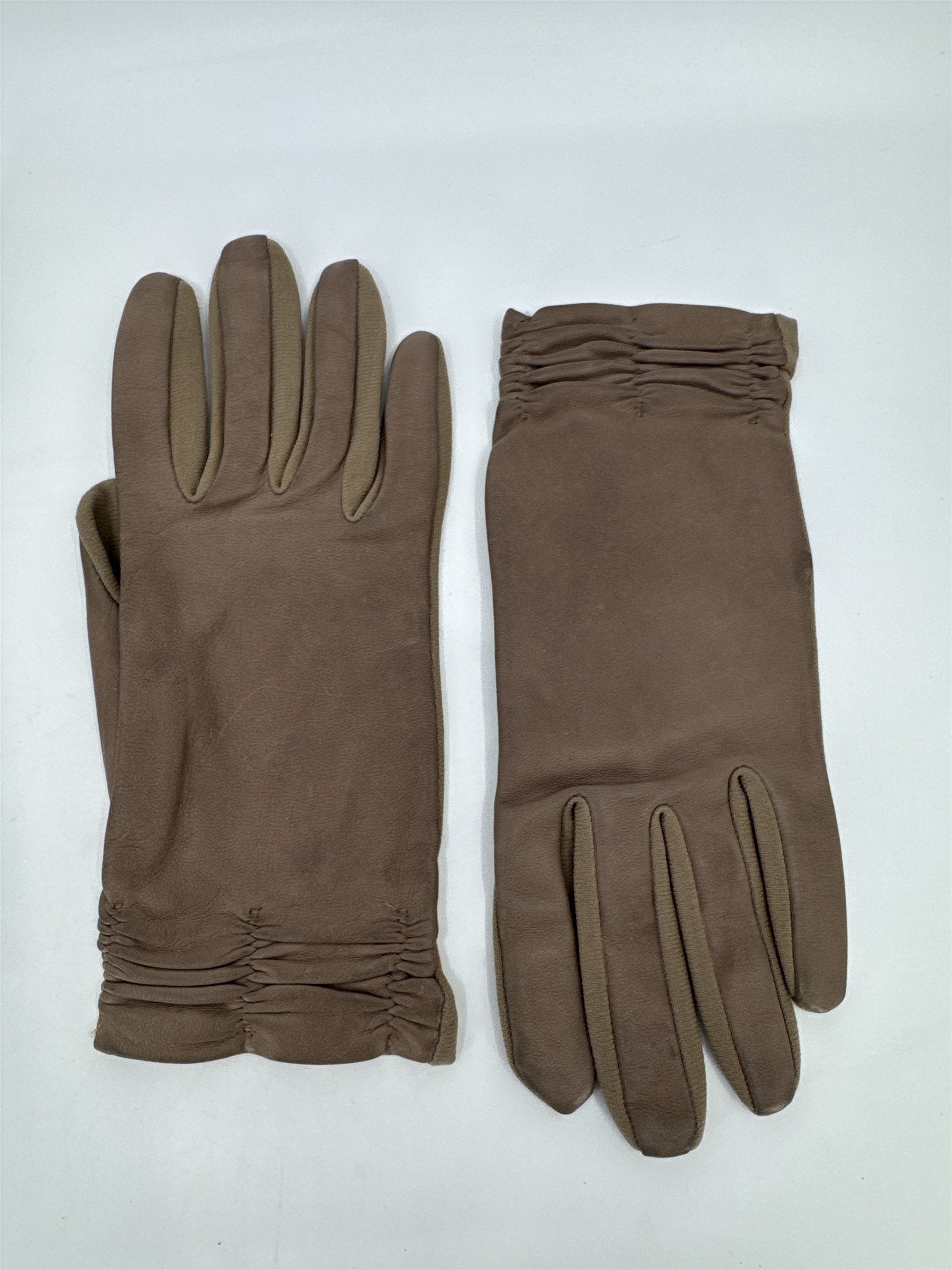Vintage Brown Leather Stretch Gloves Leather And 100% Stretch Nylon