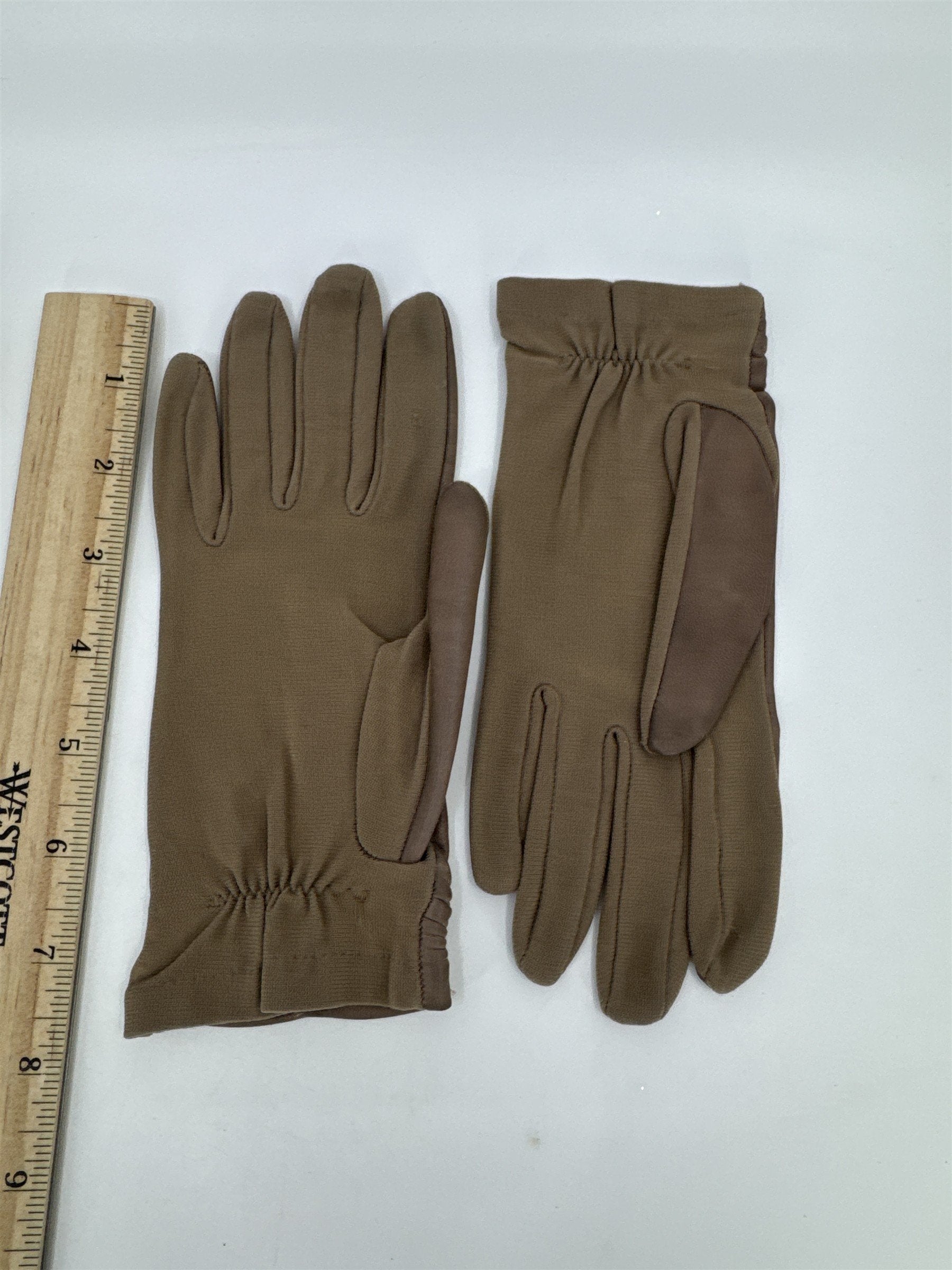 Vintage Brown Leather Stretch Gloves Leather And 100% Stretch Nylon
