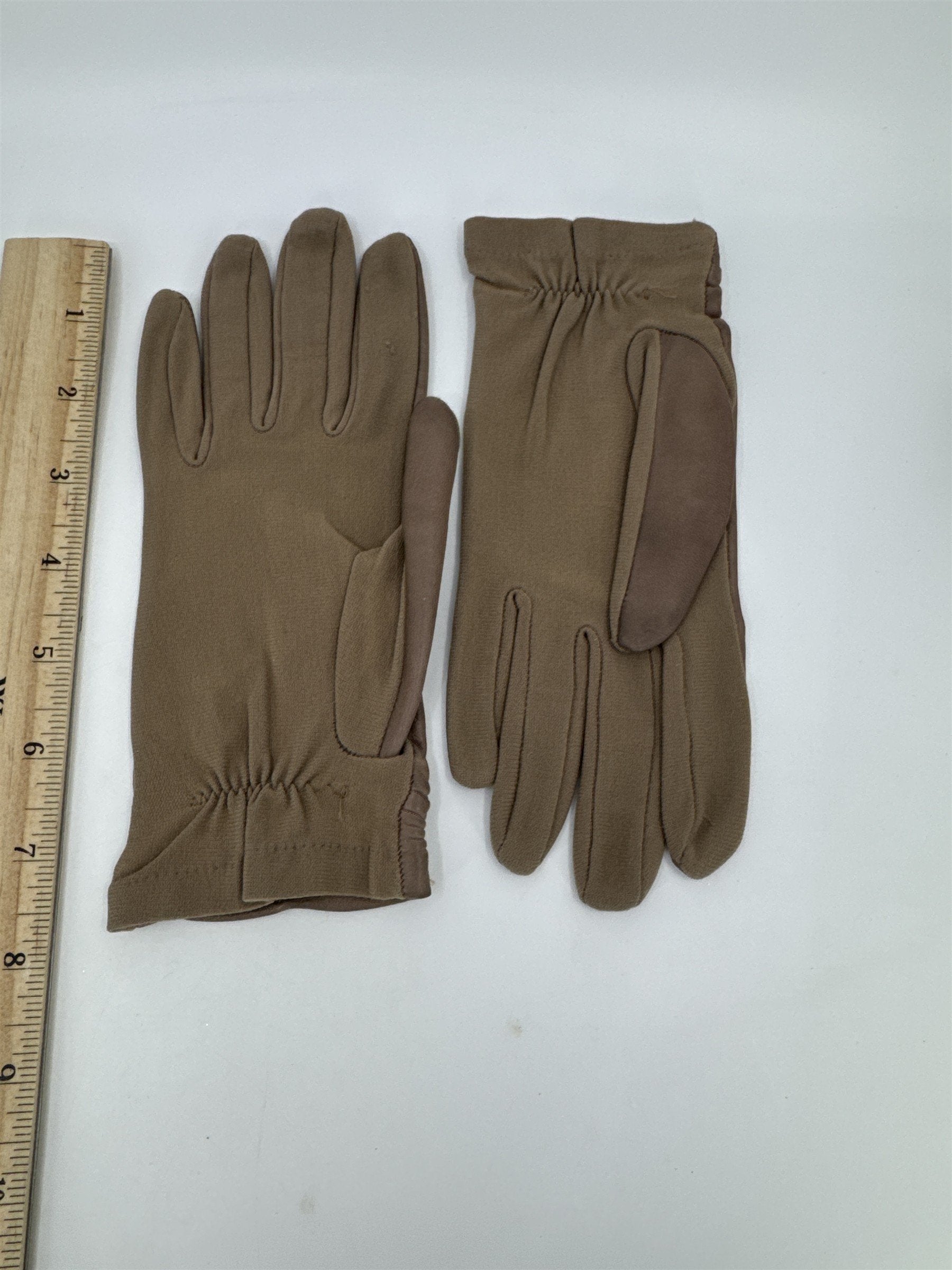Vintage Brown Leather Stretch Gloves Leather And 100% Stretch Nylon