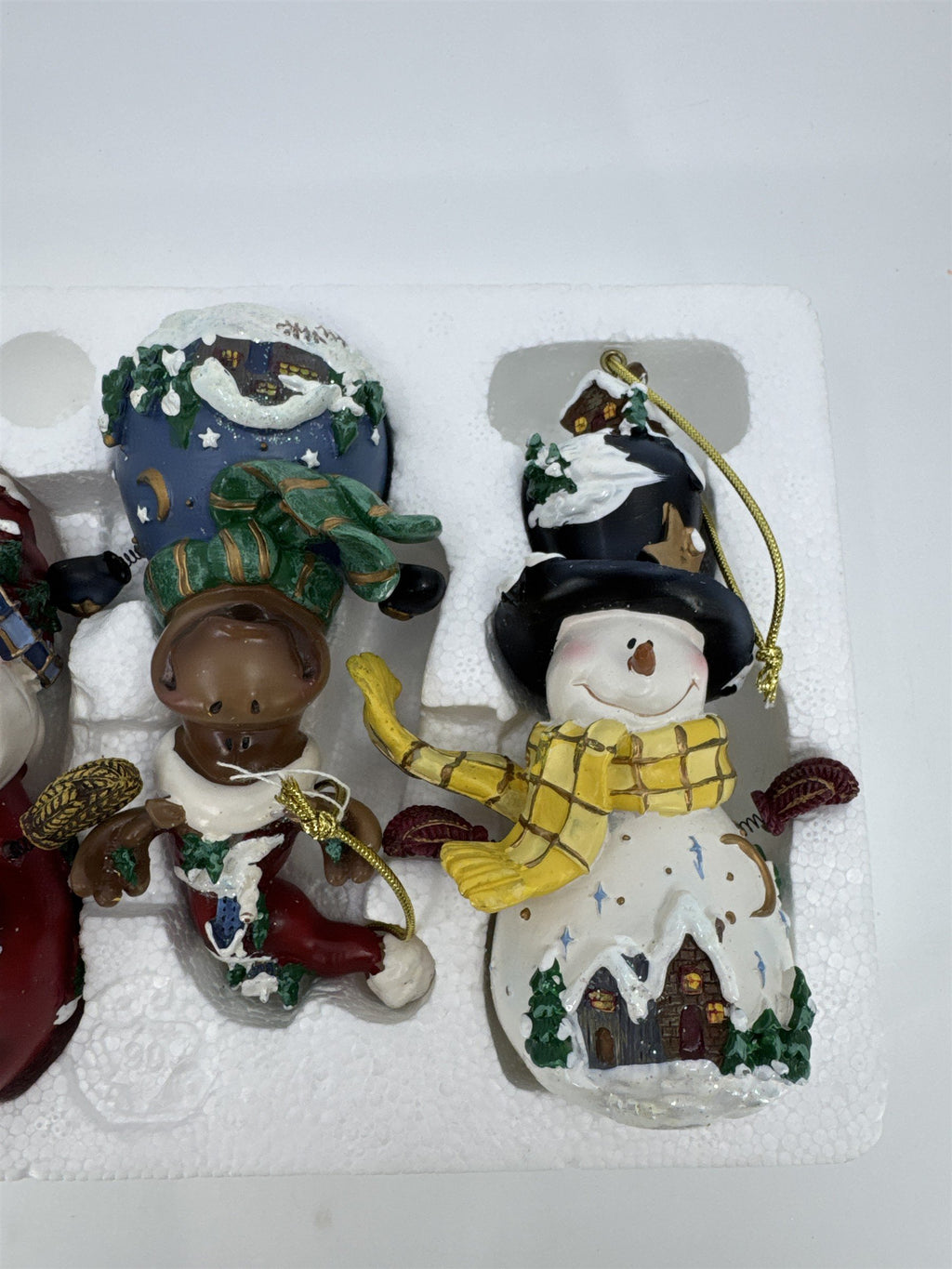 Home Interiors Set Of Three "Let's Celebrate" Ornaments Santa/Snowman/Moose