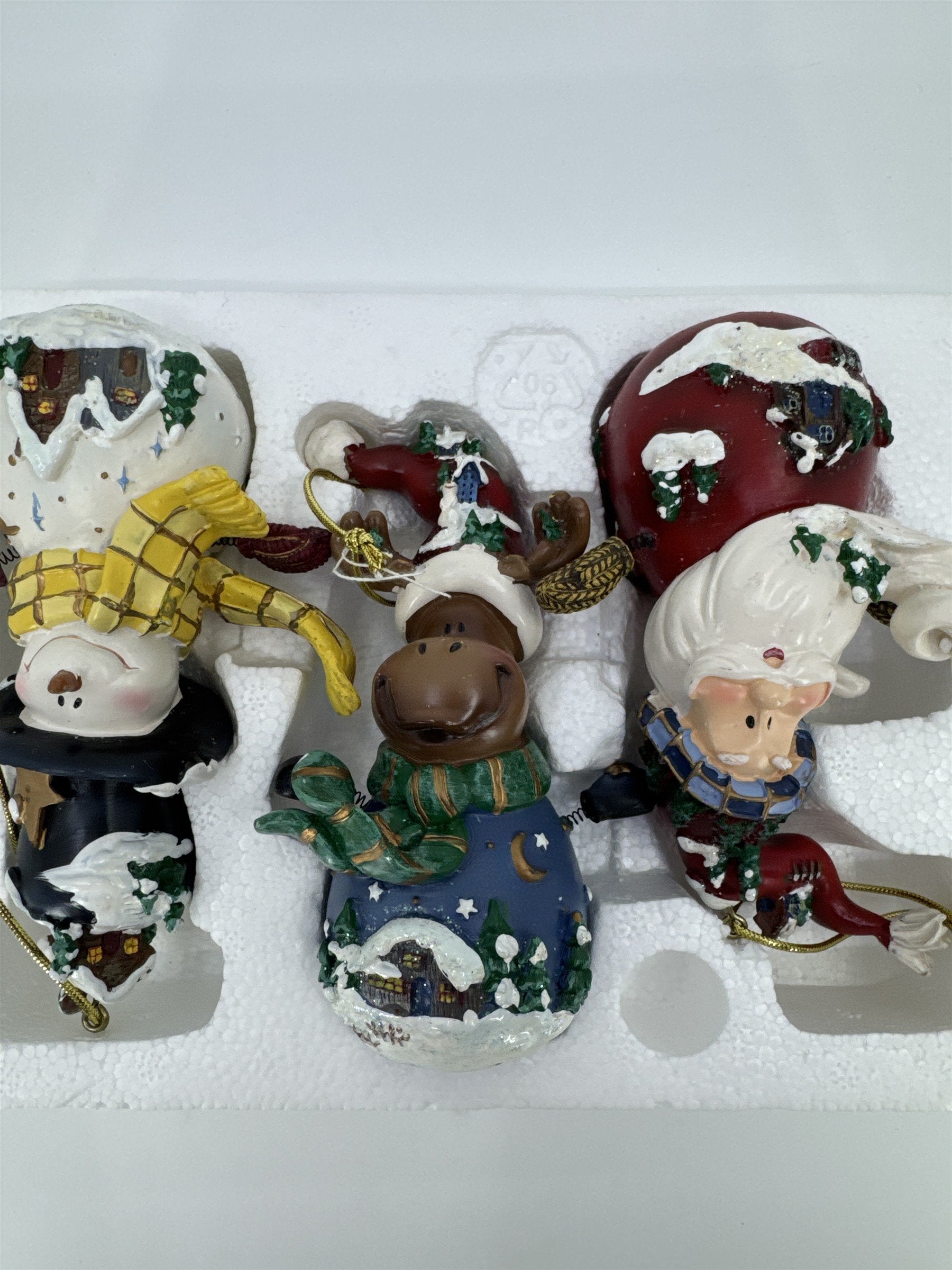Home Interiors Set Of Three "Let's Celebrate" Ornaments Santa/Snowman/Moose