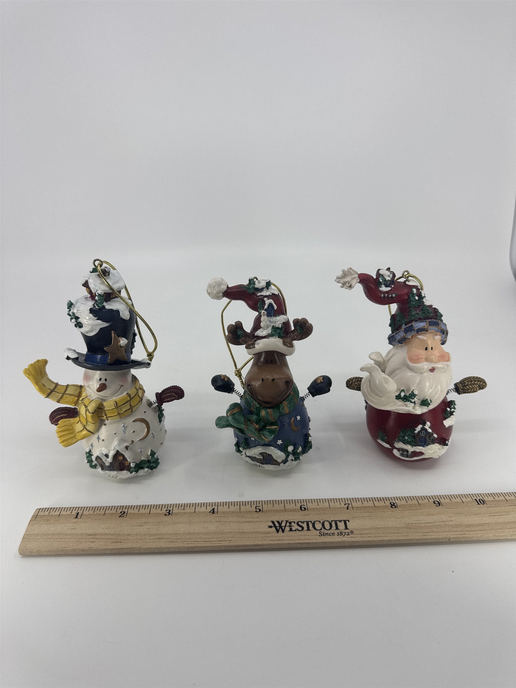 Home Interiors Set Of Three "Let's Celebrate" Ornaments Santa/Snowman/Moose