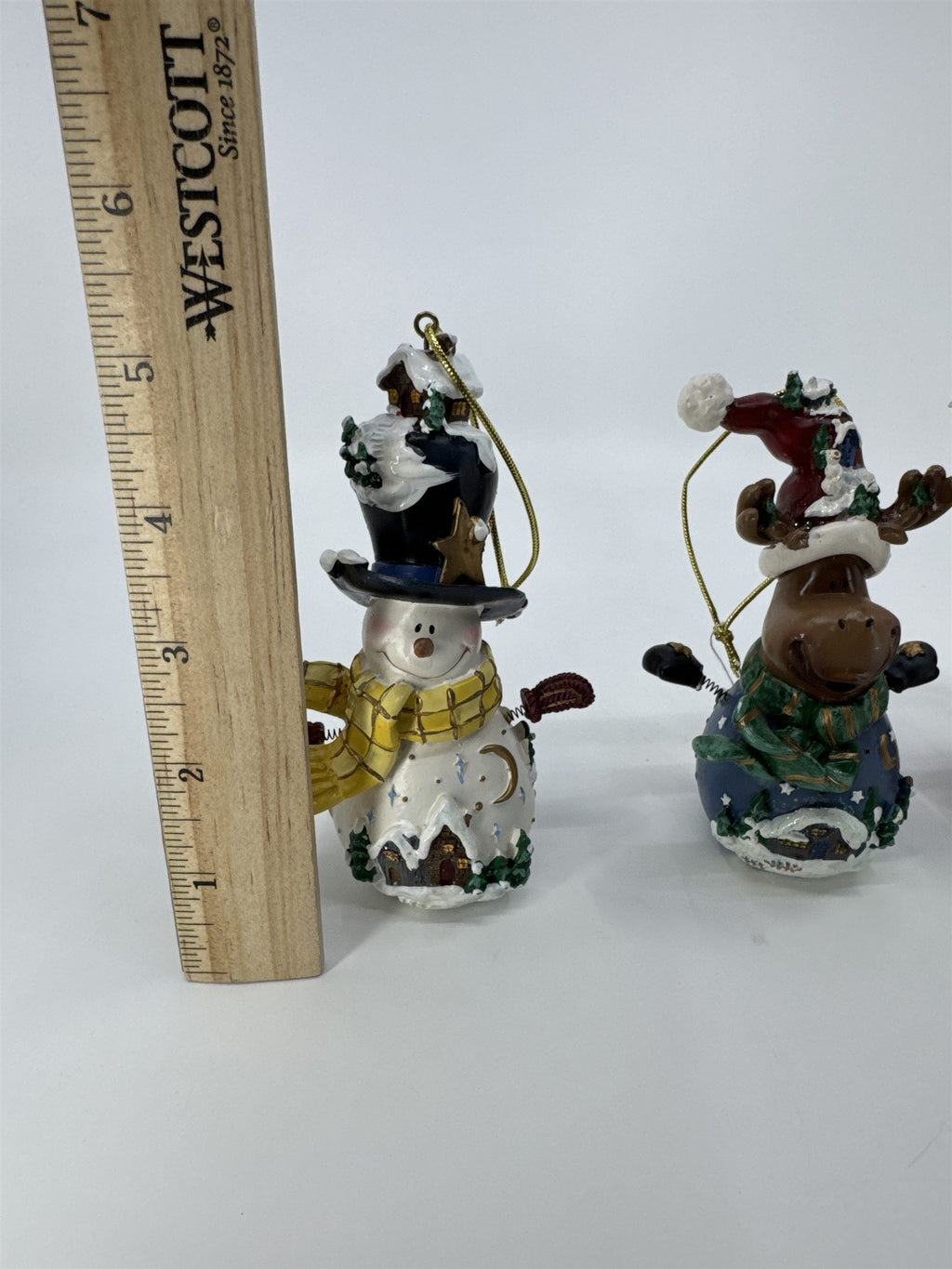 Home Interiors Set Of Three "Let's Celebrate" Ornaments Santa/Snowman/Moose