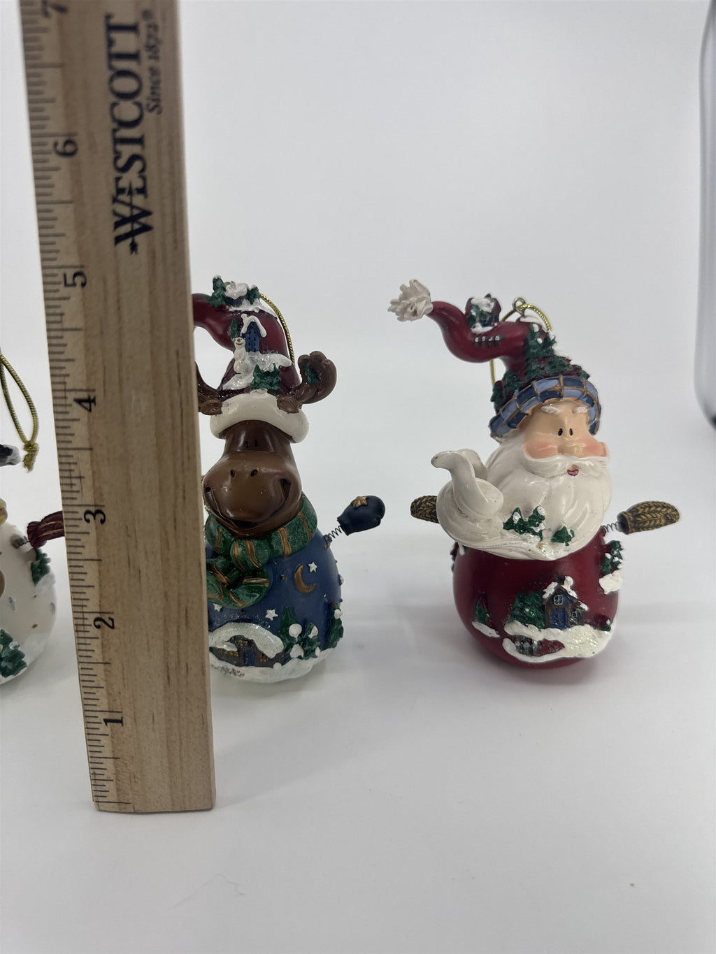 Home Interiors Set Of Three "Let's Celebrate" Ornaments Santa/Snowman/Moose