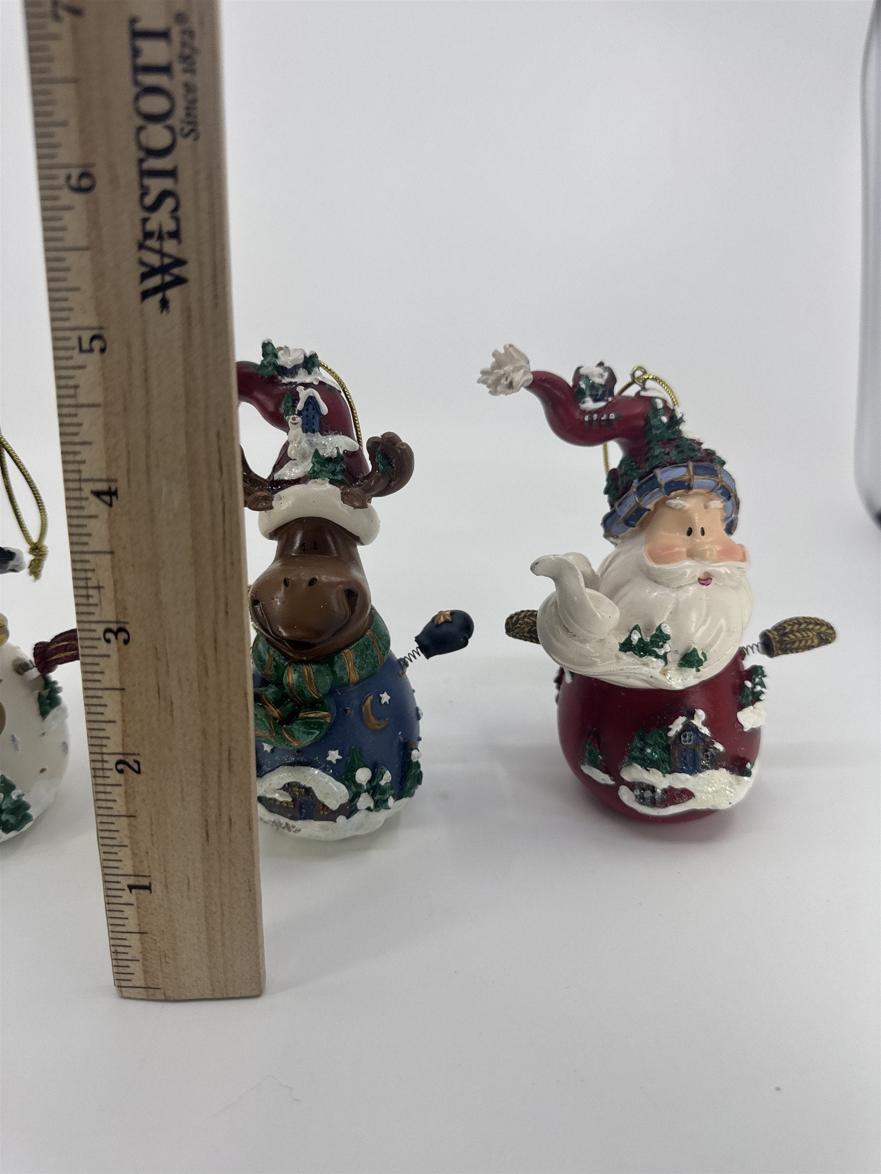 Home Interiors Set Of Three "Let's Celebrate" Ornaments Santa/Snowman/Moose
