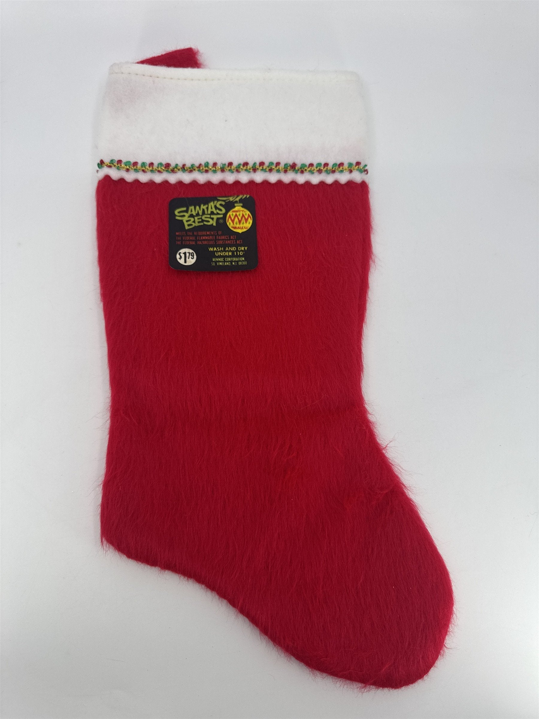Vintage Santa's Best Red Christmas Holiday Stocking W/ Decorative Red/Green Trim