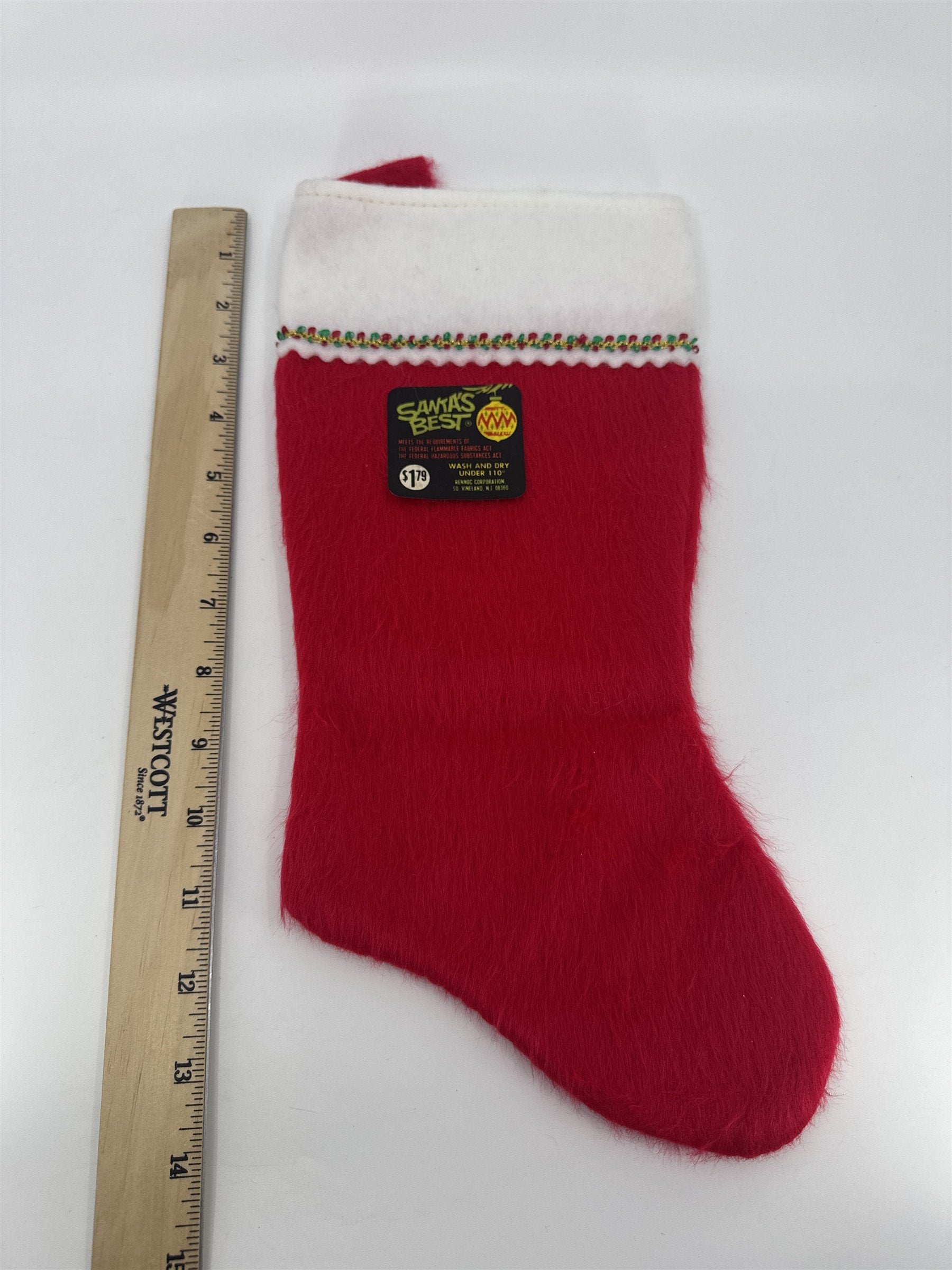Vintage Santa's Best Red Christmas Holiday Stocking W/ Decorative Red/Green Trim