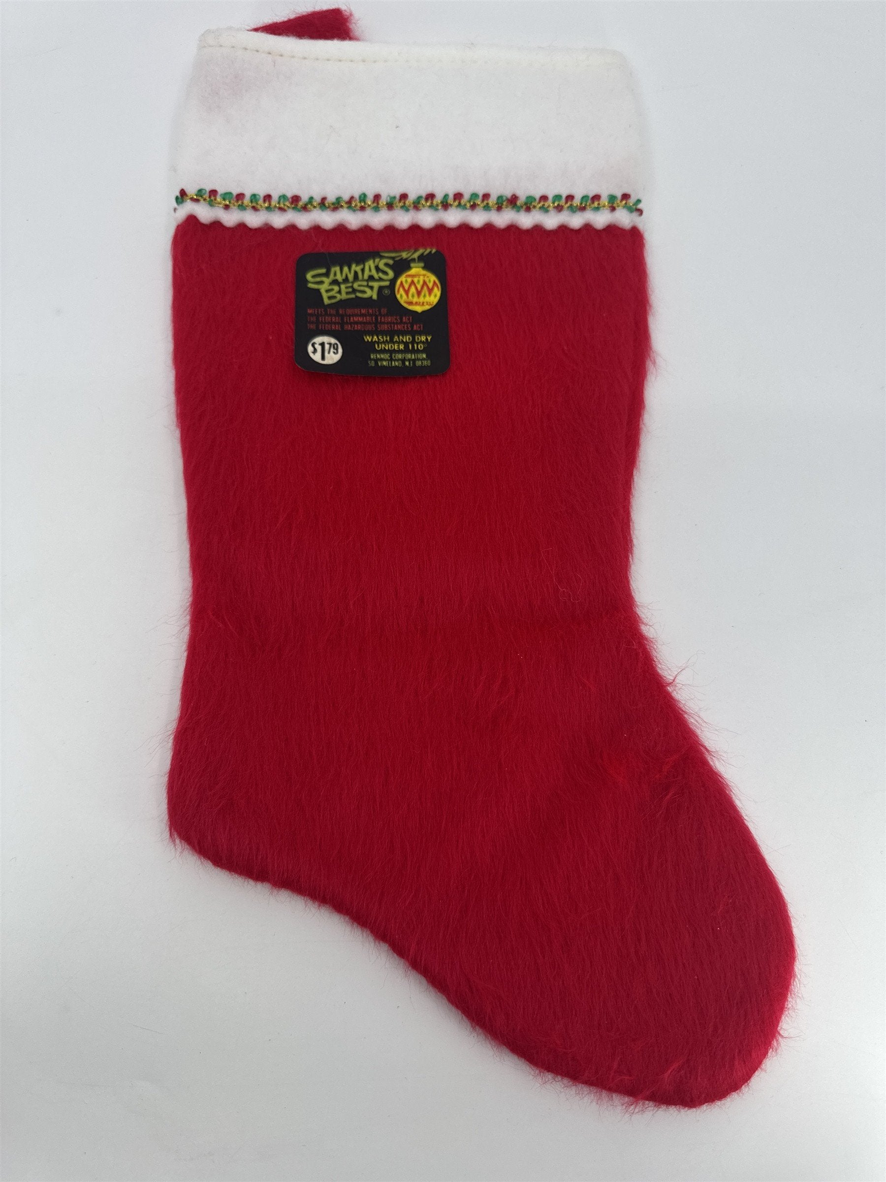 Vintage Santa's Best Red Christmas Holiday Stocking W/ Decorative Red/Green Trim