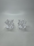 Pair Heavy Lead Crystal Candle Holders Votive Starburst Geometric Modern Decor