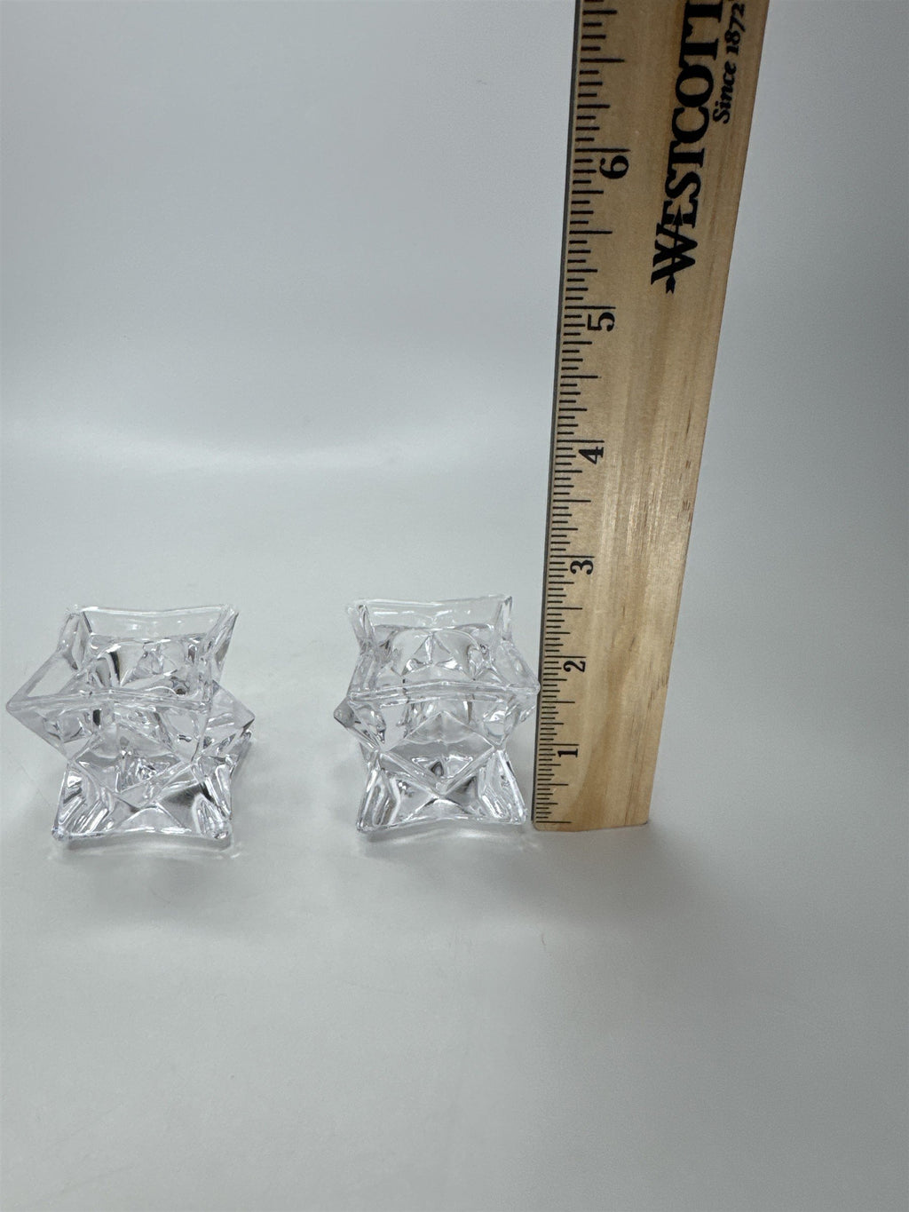 Pair Heavy Lead Crystal Candle Holders Votive Starburst Geometric Modern Decor