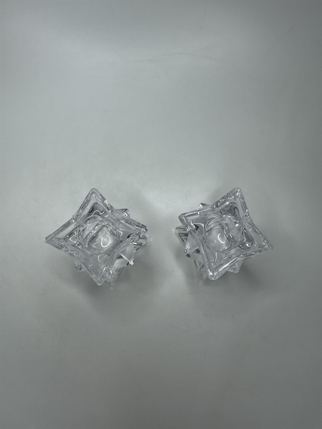 Pair Heavy Lead Crystal Candle Holders Votive Starburst Geometric Modern Decor