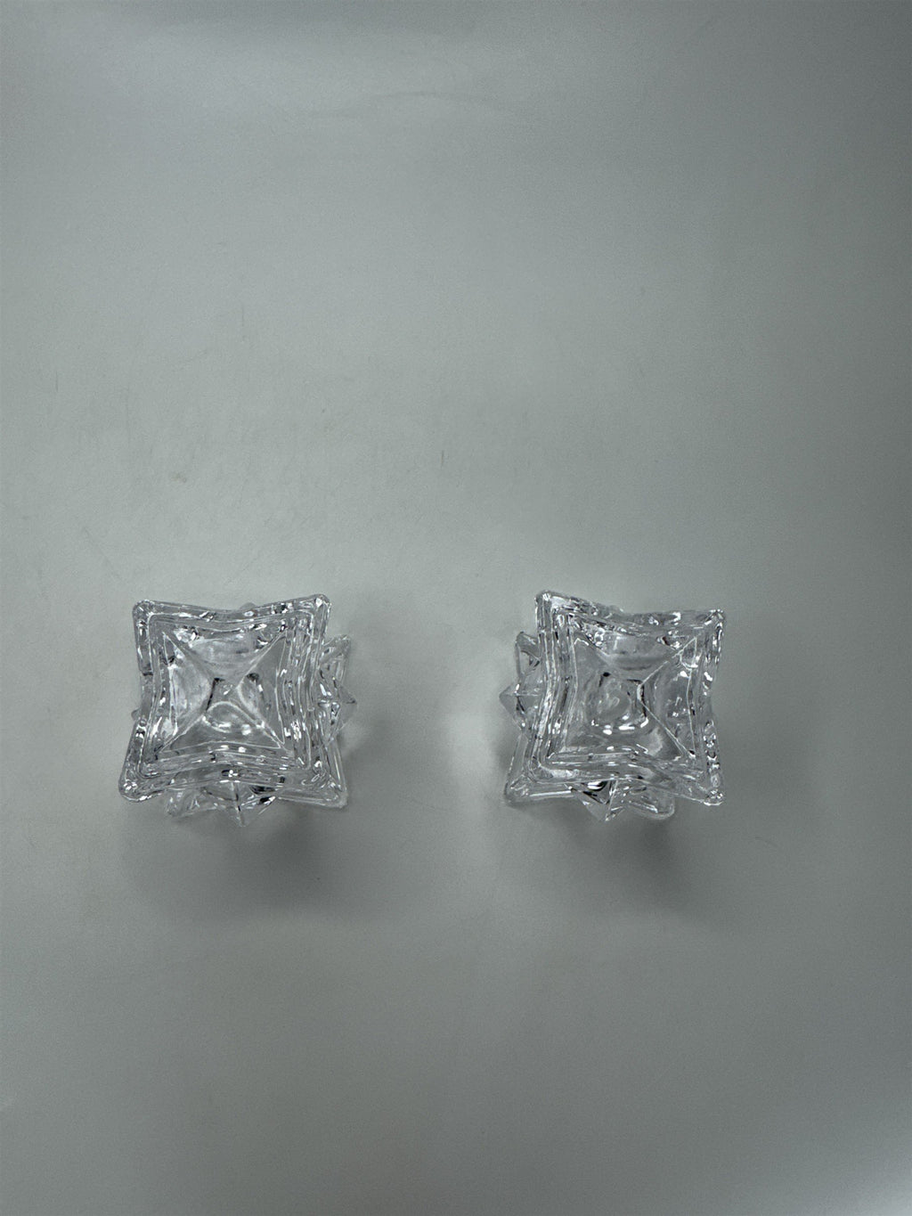 Pair Heavy Lead Crystal Candle Holders Votive Starburst Geometric Modern Decor
